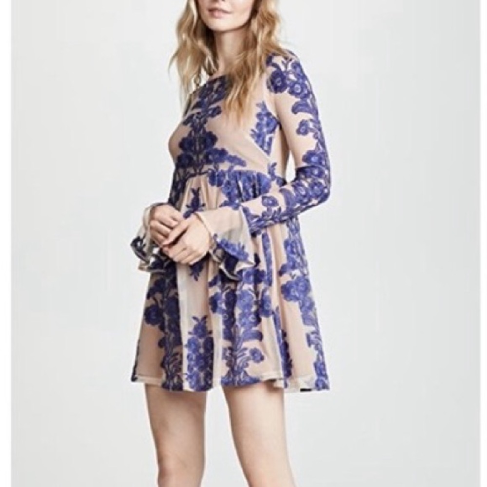 For Love & Lemons Blue Floral Lace Temecula Mini Dress Small